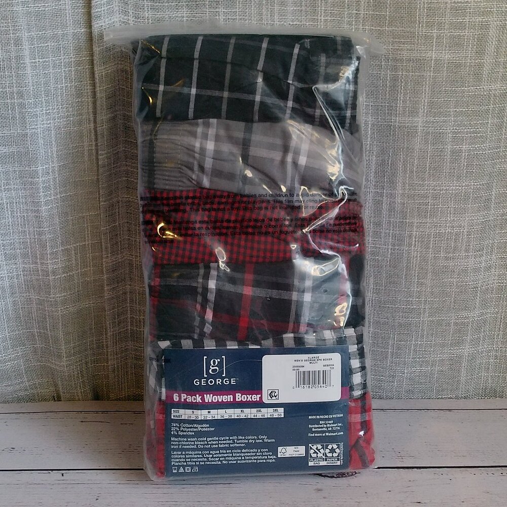 6-Pack George Plaid Woven Boxers, Size XL - Picture 2 of 3